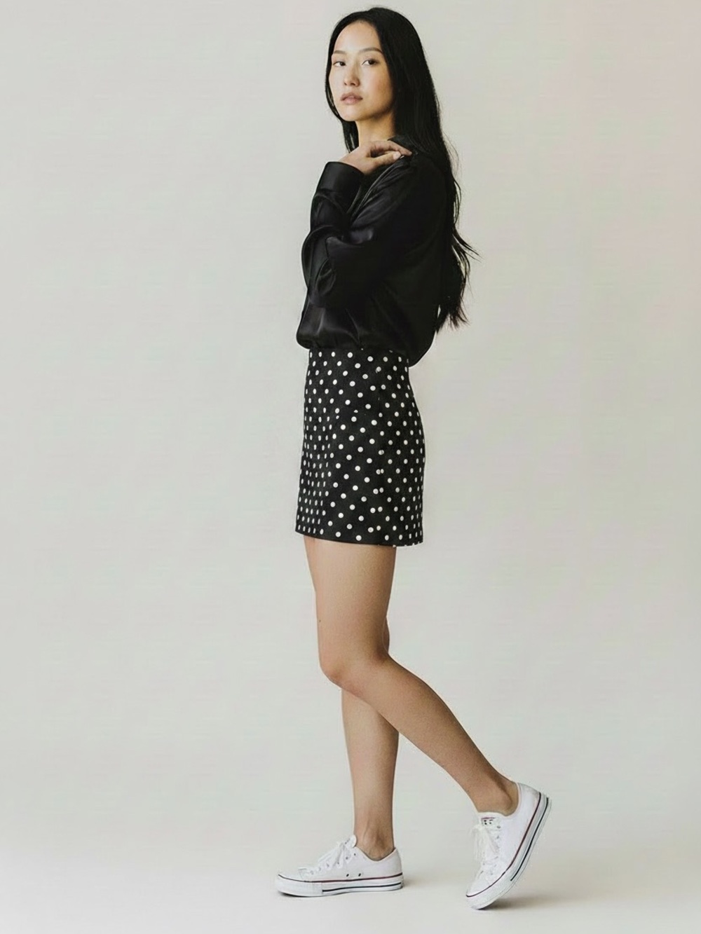 Classic Black Satin Button-Down Shirt - Women's Small
